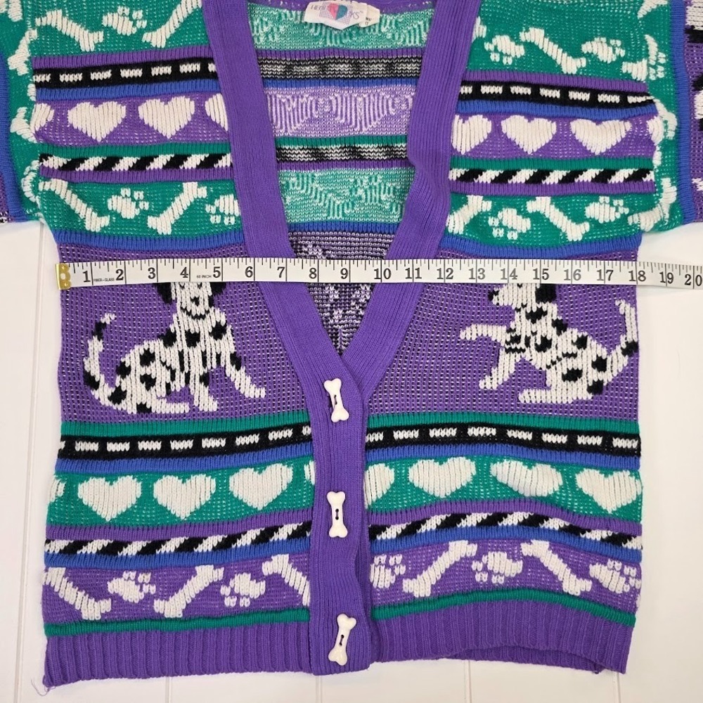 VTG Heartworks Girls Small 7/8 Purple Dalmation Dog Cardigan Sweater 80's‎ 90's - Picture 4 of 6